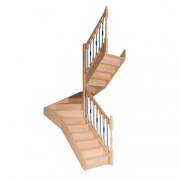 escalier 1/2 tournant avec contremarches balustres bois métal