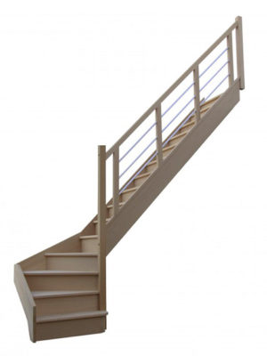 escalier 1/4 tournant bas avec contremarches balustres aluminium horizontales avec marche débordante