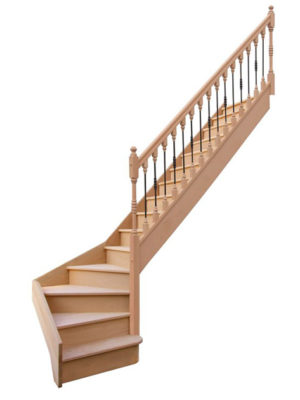 escalier 1/4 tournant bas avec contremarches balustres bois métal avec marche débordante