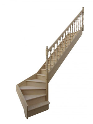 escalier 1/4 tournant bas avec contremarches balustres tournées avec marche débordante