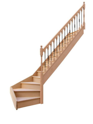 escalier 1/4 tournant bas avec contremarches balustres bois métal sans marche débordante