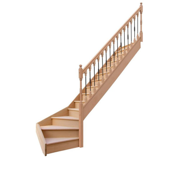 escalier 1/4 tournant bas avec contremarches balustres bois métal sans marche débordante