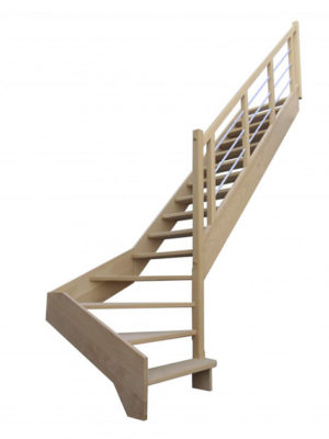 escalier 1/4 tournant bas sans contremarches balustres aluminium horizontales avec marche débordante