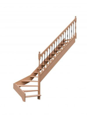 escalier 1/4 tournant bas sans contremarches balustres bois métal avec marche débordante