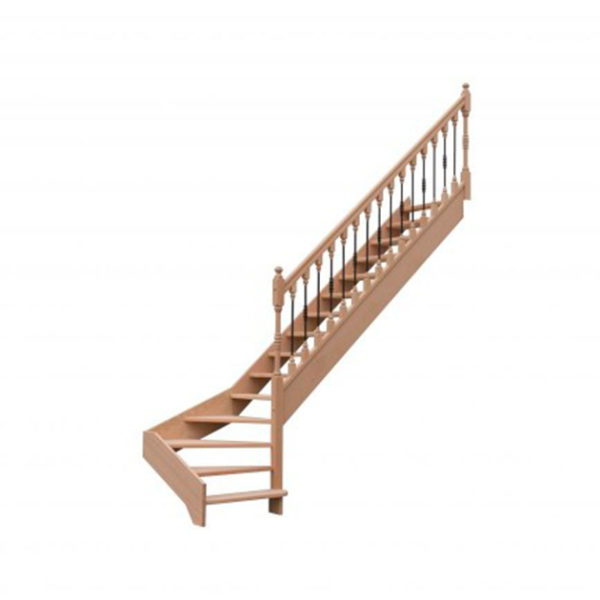 escalier 1/4 tournant bas sans contremarches balustres bois métal avec marche débordante