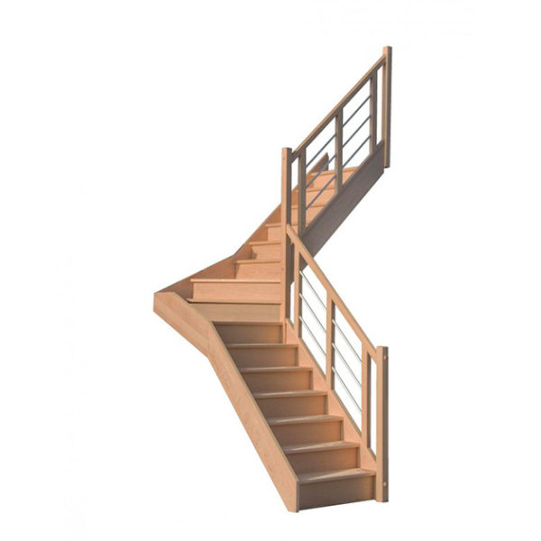 escalier 1/4 tournant milieu avec contremarches balustres aluminium horizontales